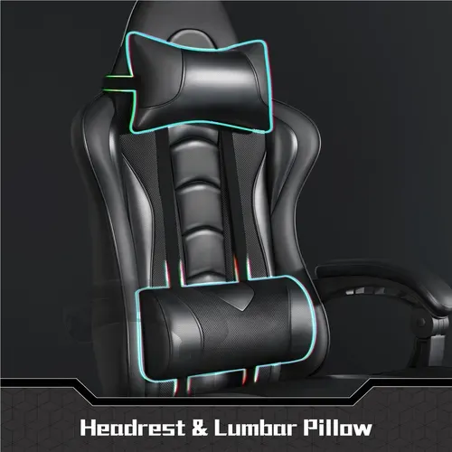 Chaise Gaming Pivotant Réglable En Hauteur Repose-pieds Télescopique Charge maximale 150kg, Noir