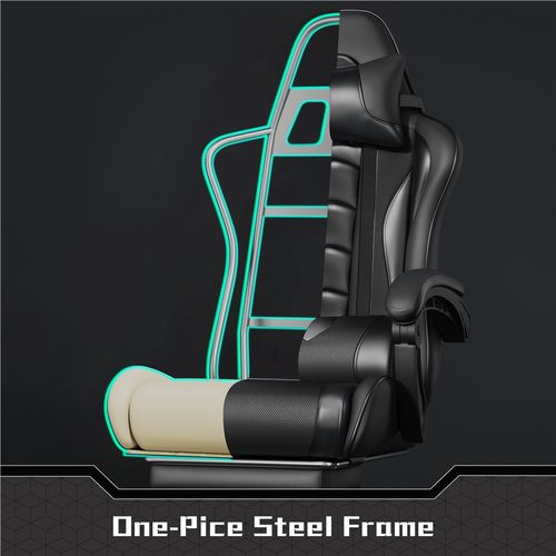 Chaise Gaming Pivotant Réglable En Hauteur Repose-pieds Télescopique Charge maximale 150kg, Noir
