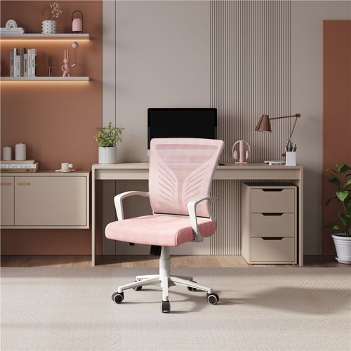 Chaise De Bureau En Maille Mesh Avec Support Lombaire Et Siège Réglable En Hauteur, Rose