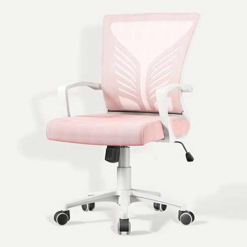 Chaise De Bureau En Maille Mesh Avec Support Lombaire Et Siège Réglable En Hauteur, Rose