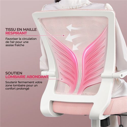 Chaise De Bureau En Maille Mesh Avec Support Lombaire Et Siège Réglable En Hauteur, Rose