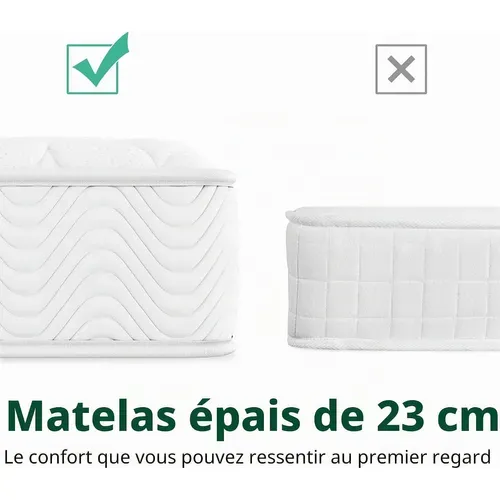 Matelas à Ressorts Ensachés 160×200 Cm Queen Size - Epaisseur 23 cm