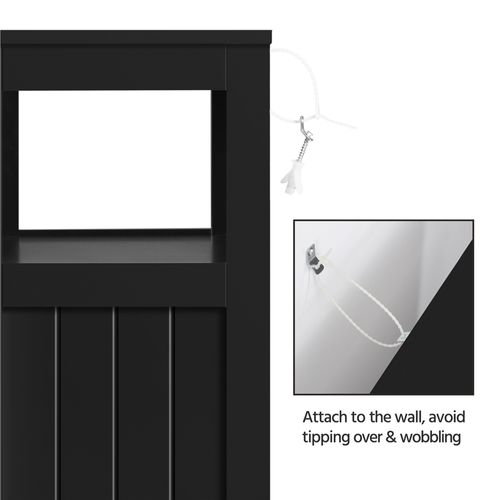 Armoire Salle De Bains En Bois Mdf Avec 3 Tiroirs, 1 Porte Et Compartiment Ouvert, Noir