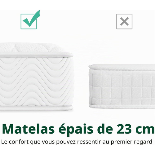 Matelas à Ressorts Ensachés 90×200 Cm Epaisseur 23 cm