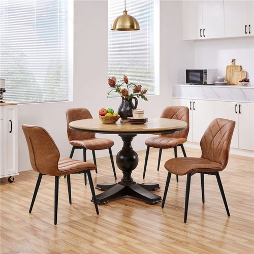 Lot De 4 Chaises De Cuisine Avec Dossier Design Pétales Et Pieds En Métal, Brun Rustique