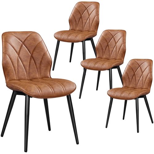 Lot De 4 Chaises De Cuisine Avec Dossier Design Pétales Et Pieds En Métal, Brun Rustique