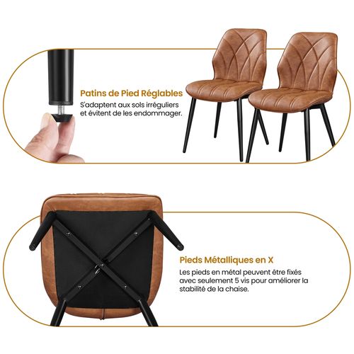 Lot De 4 Chaises De Cuisine Avec Dossier Design Pétales Et Pieds En Métal, Brun Rustique