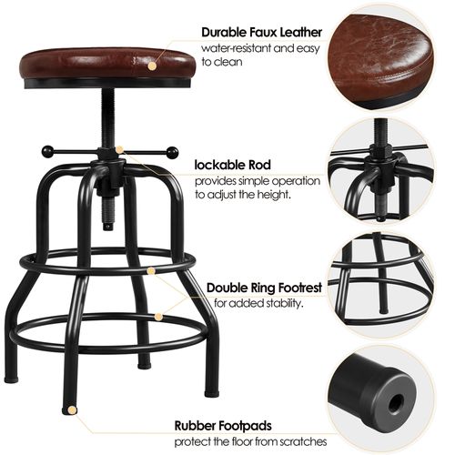 Lot De 2 Tabouret De Bar En Similicuir Réglable En Hauteur Avec Deux Repose-pieds, Marron