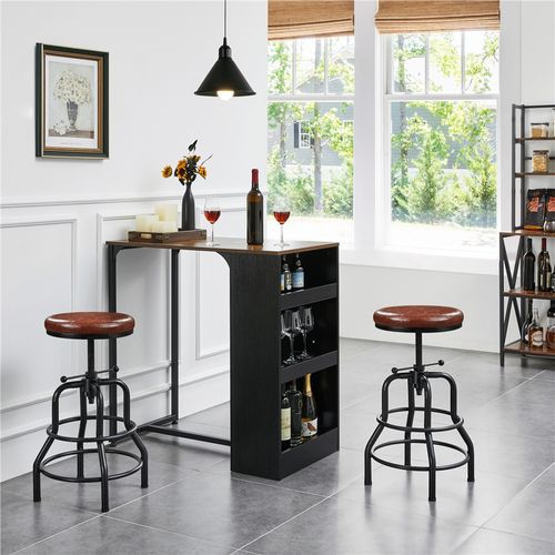 Lot De 2 Tabouret De Bar En Similicuir Réglable En Hauteur Avec Deux Repose-pieds, Marron