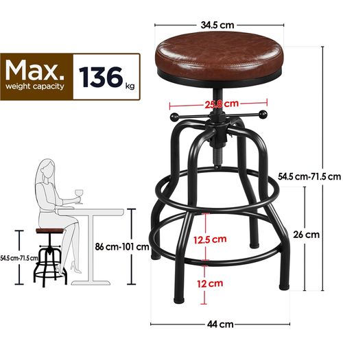 Lot De 2 Tabouret De Bar En Similicuir Réglable En Hauteur Avec Deux Repose-pieds, Marron