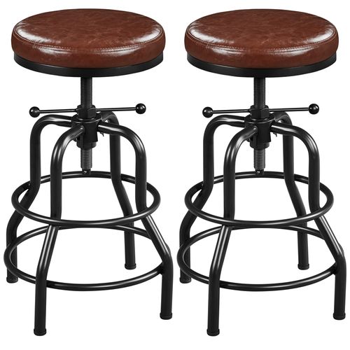 Lot De 2 Tabouret De Bar En Similicuir Réglable En Hauteur Avec Deux Repose-pieds, Marron