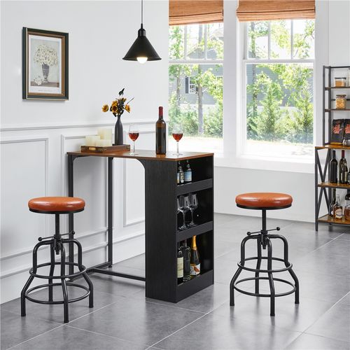 Lot De 2 Tabouret De Bar En Similicuir Réglable En Hauteur Avec Deux Repose-pieds, Marron Clair
