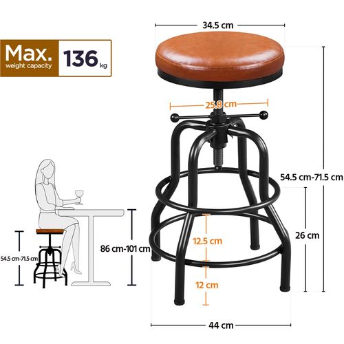 Lot De 2 Tabouret De Bar En Similicuir Réglable En Hauteur Avec Deux Repose-pieds, Marron Clair