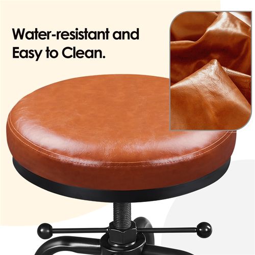Lot De 2 Tabouret De Bar En Similicuir Réglable En Hauteur Avec Deux Repose-pieds, Marron Clair