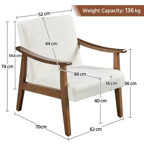 Fauteuil De Salon Moderne Chaise Rembourré Fauteuil De Lecture Canapé 1 Place, Ivoire