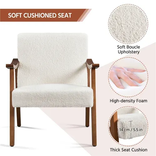 Fauteuil De Salon Moderne Chaise Rembourré Fauteuil De Lecture Canapé 1 Place, Ivoire