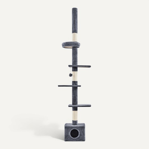 Arbre à Chat Plafond Réglable En Hauteur Avec Cachette Griffoirs En Sisal Gris Foncé