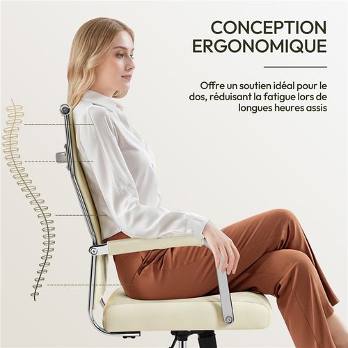Chaise De Bureau En Similicuir Réglable En Hauteur Avec Base En Métal Chromé, Beige