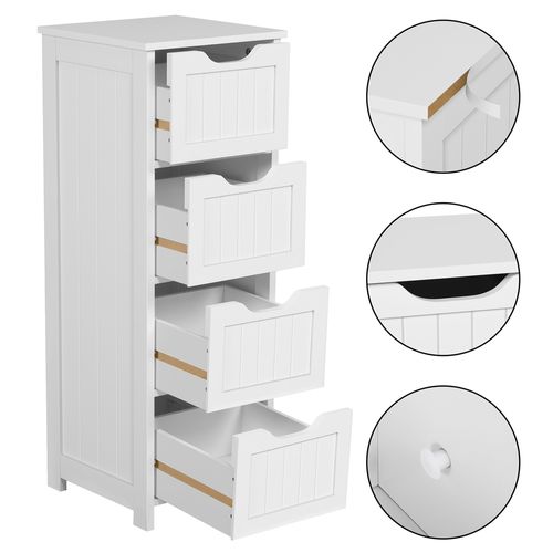 Meuble De Salle De Bain Avec 4 Tiroirs Armoire De Rangement En Bois Blanc