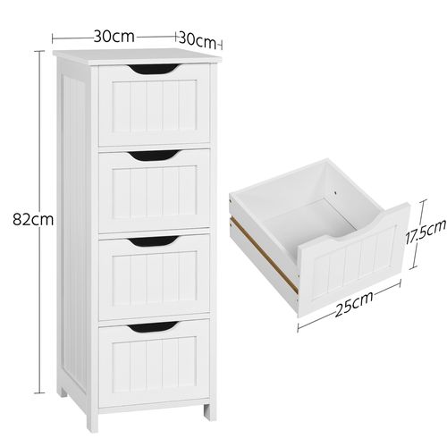 Meuble De Salle De Bain Avec 4 Tiroirs Armoire De Rangement En Bois Blanc