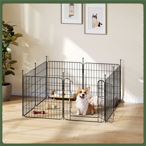 Parc Pour Chien Pliable En Métal Avec Porte Et Piquets Enclos Modulable, 60 × 60 Cm Noir