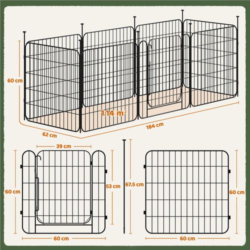 Parc Pour Chien Pliable En Métal Avec Porte Et Piquets Enclos Modulable, 60 × 60 Cm Noir