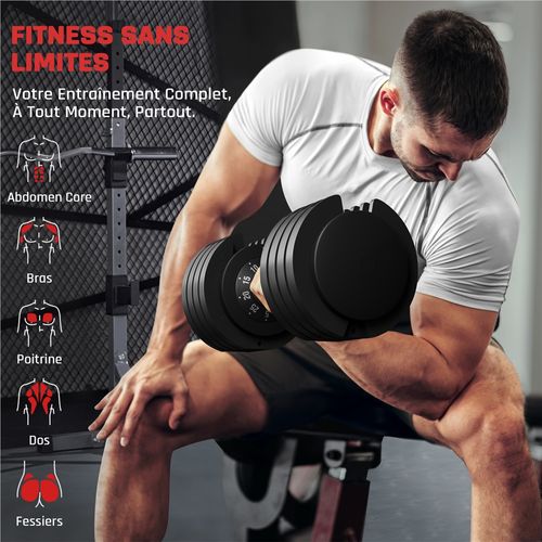 Haltère Réglable De Musculation Charge Variable Gym à Domicile 25 Kg Noir