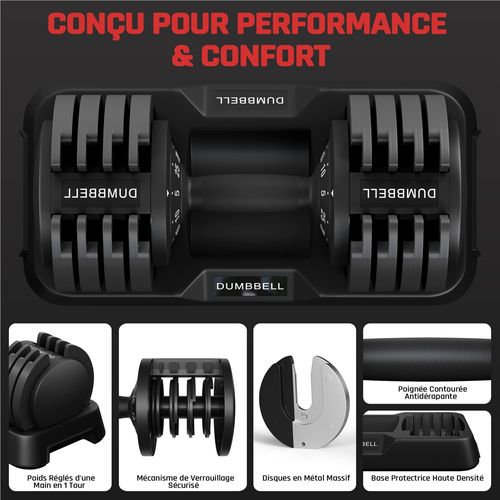 Haltère Réglable De Musculation Charge Variable Gym à Domicile 25 Kg Noir