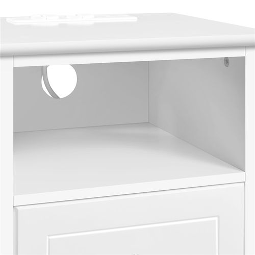 Table De Chevet Avec Station De Charge USB 2 Tiroirs Et 1 Compartiment Ouvert Blanc