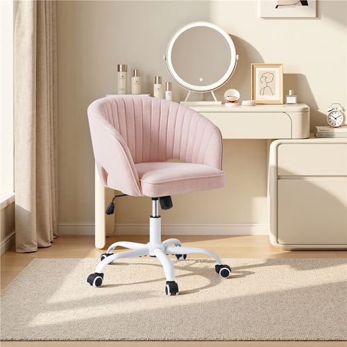 Chaise De Bureau Avec Dossier Capitonné à Canaux à Roulettes Assise Réglable En Hauteur Rose