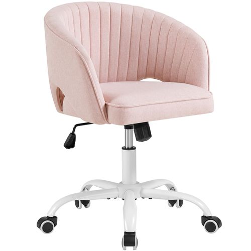 Chaise De Bureau Avec Dossier Capitonné à Canaux à Roulettes Assise Réglable En Hauteur Rose