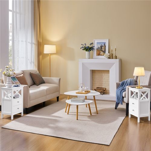 Table De Chevet Avec Station De Charge Et Bande LED Ajustable 2 Tiroirs