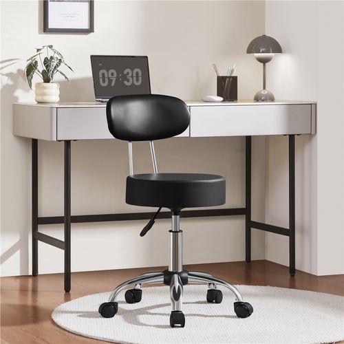 Tabouret de Bureau Chaise dactylo à Roulettes Hauteur Réglable Assise Rembourrée, Noir