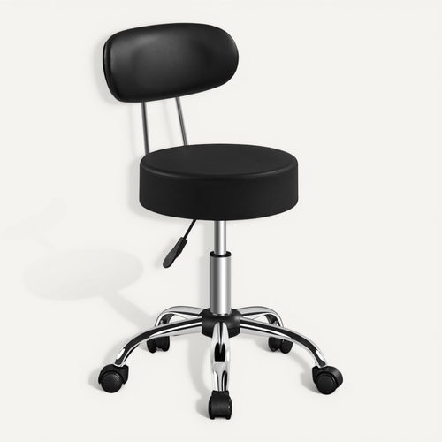 Tabouret de Bureau Chaise dactylo à Roulettes Hauteur Réglable Assise Rembourrée, Noir