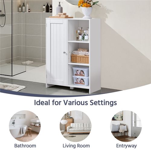 Meuble De Salle De Bain Moderne Avec Porte Unique Et 3 Étagères Ouvertes, Blanc