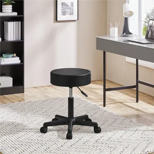 Tabouret de Bureau Chaise dactylo à Roulettes Hauteur Réglable Assise Rembourrée En Simili Noir