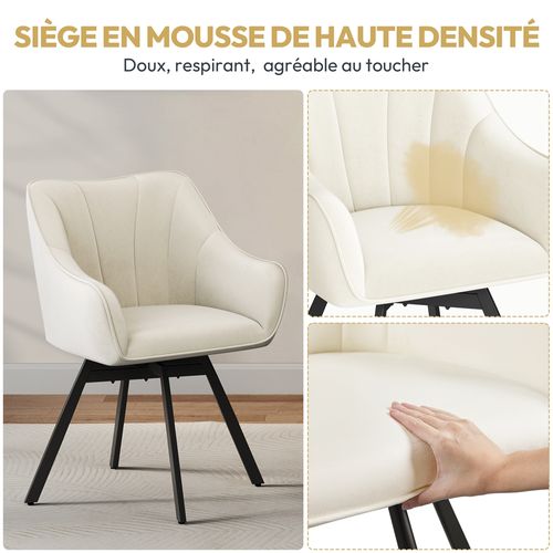 Chaise De Salle à Manger Rotative Avec Assise En Velours Et Pieds En Métal Beige