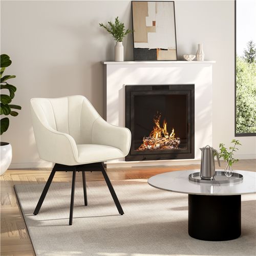 Chaise De Salle à Manger Rotative Avec Assise En Velours Et Pieds En Métal Beige