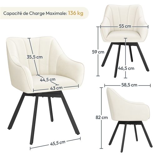 Chaise De Salle à Manger Rotative Avec Assise En Velours Et Pieds En Métal Beige