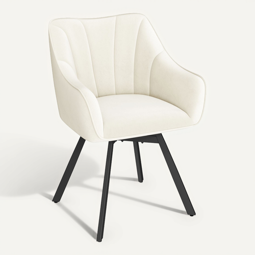 Chaise De Salle à Manger Rotative Avec Assise En Velours Et Pieds En Métal Beige