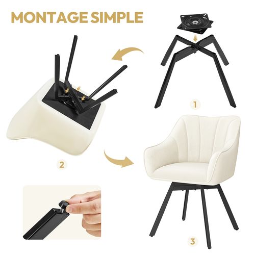Chaise De Salle à Manger Rotative Avec Assise En Velours Et Pieds En Métal Beige