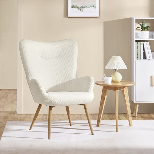 Fauteuil De Salon En Velours Côtelé Avec Pieds En Métal Effet Du Bois, Beige