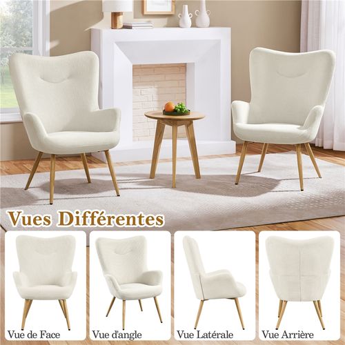 Fauteuil De Salon En Velours Côtelé Avec Pieds En Métal Effet Du Bois, Beige