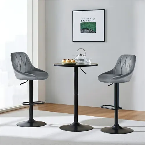 Lot De 2 Chaises De Bar En Velours Avec Assise Pivotante Réglable En Hauteur Gris Foncé