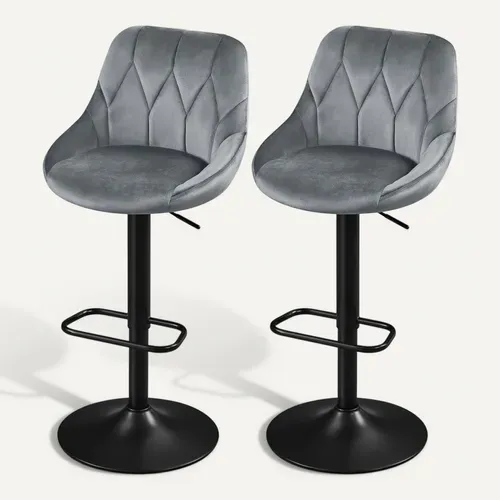 Lot De 2 Chaises De Bar En Velours Avec Assise Pivotante Réglable En Hauteur Gris Foncé