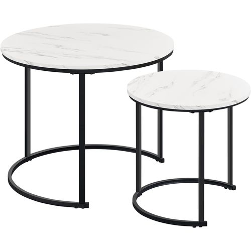 Ensemble De Table Gigogne En Bois 2 Tables Basses Rondes Avec Armature En Métal Blanc Marbré