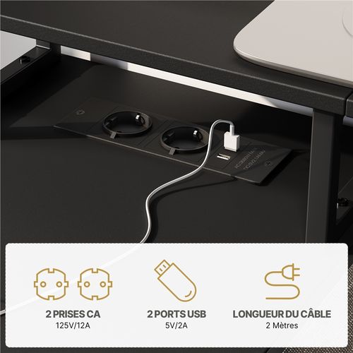Bureau PC Gaming Angle Table En L Avec Support D'écran 4 Tiroirs 2 Étagère, 140*68 Cm L Noir