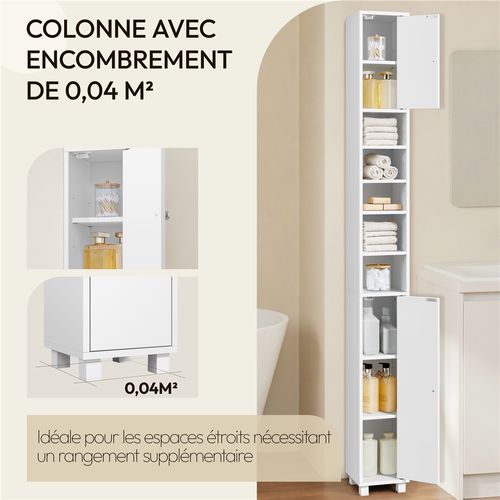 Armoire De Salle De Bain Haute Étroite Colonne Avec Étagère Réglable 181 Cm Blanc