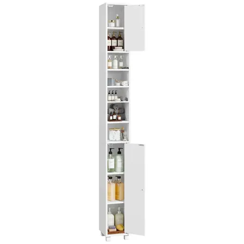 Armoire De Salle De Bain Haute Étroite Colonne Avec Étagère Réglable 181 Cm Blanc