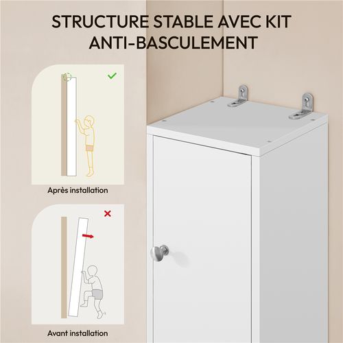Armoire De Salle De Bain Haute Étroite Colonne Avec Étagère Réglable 181 Cm Blanc